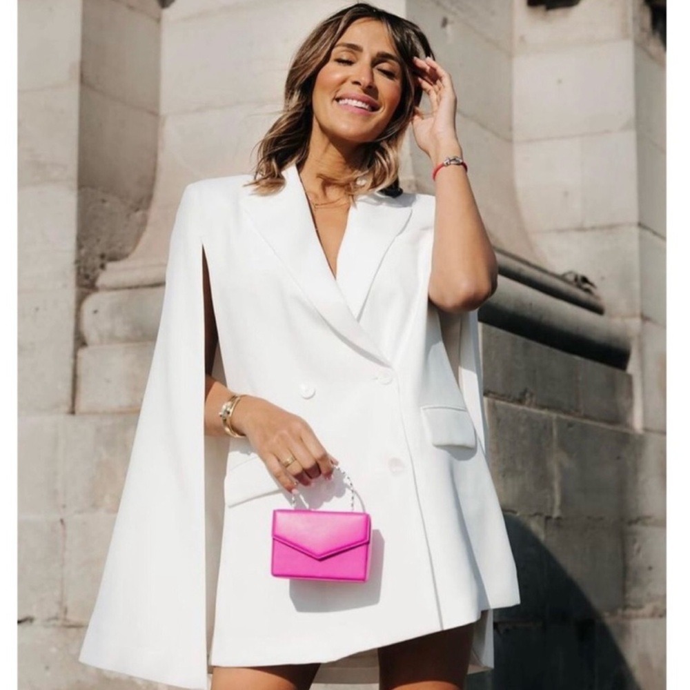 Zara White Pocket Cape Blazer